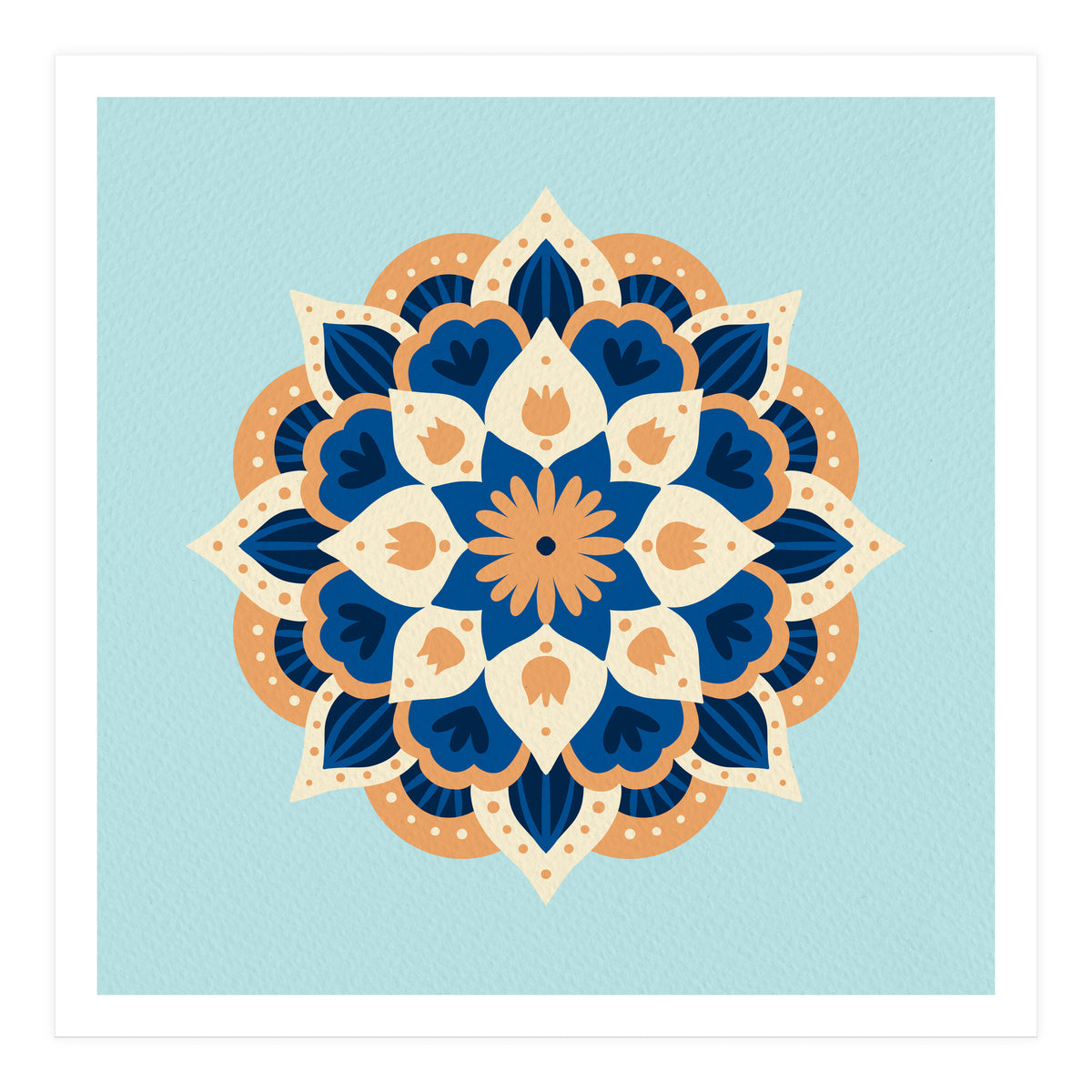 Mandala flower - orange and blue (Print Only)