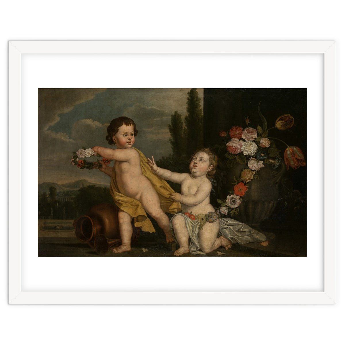 German Master (18th Century) – Two Putti with Garlands of Flowers