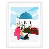 Greek Staycation, Pets Santorini Tropical Summer Travel, Dog White Buildings Architecture Fashion Bohemian thumbnail