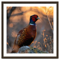 Pheasant Bird Standing On Rock Sunrise Light