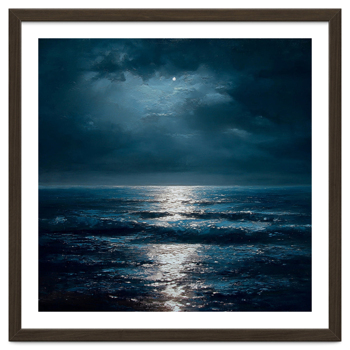 Ethereal Moonlight Over Midnight Ocean Waves