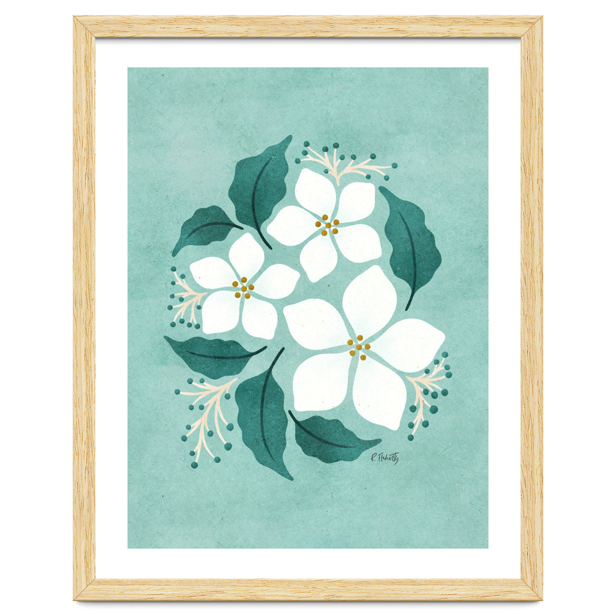 White Flowers On Mint