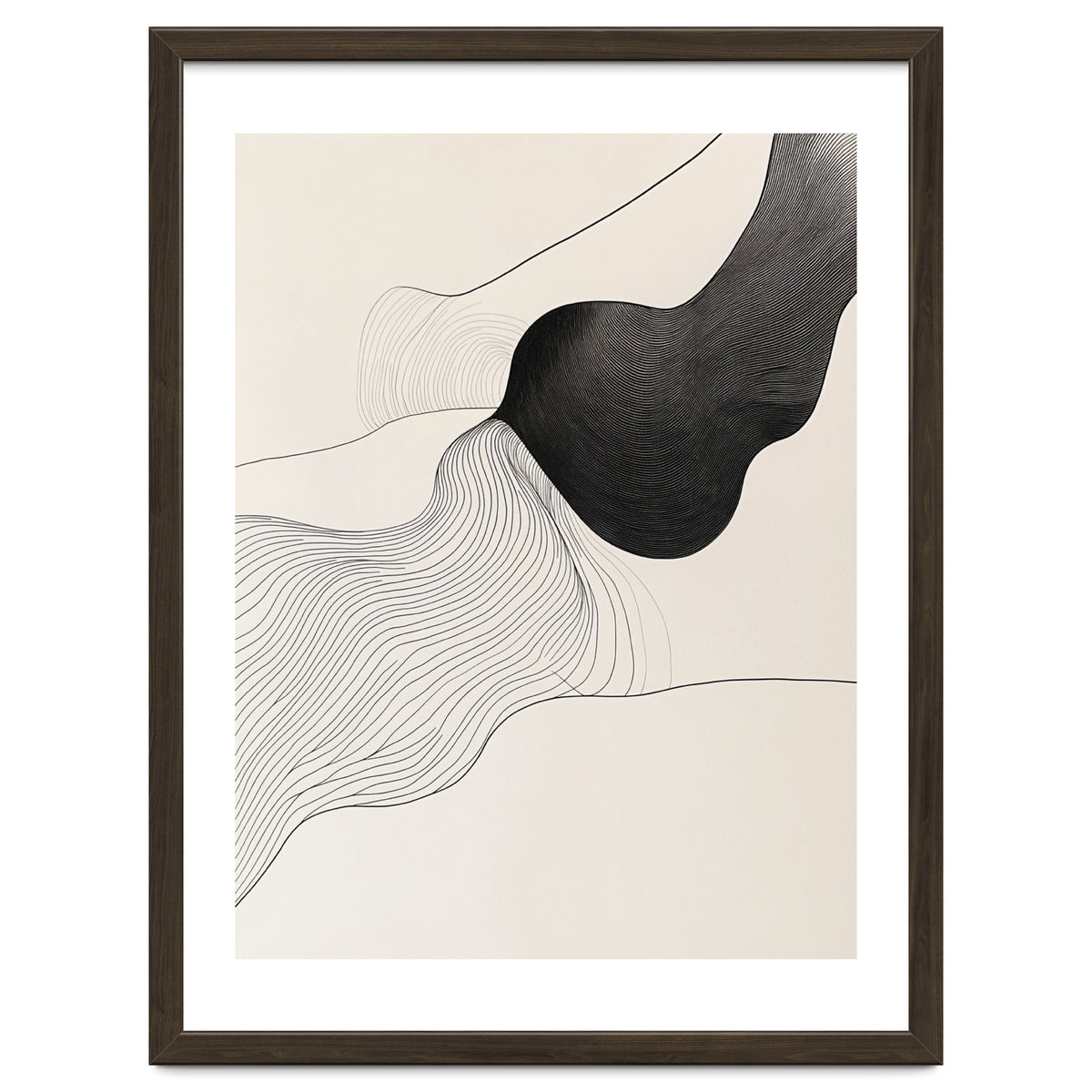 Abstract Black And White Organic Flowing Lines Art