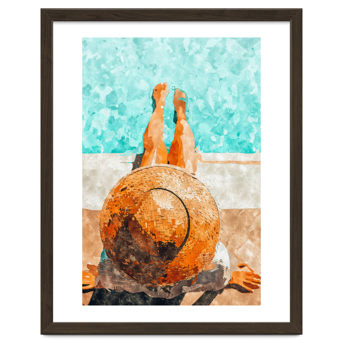 By The Pool All Day, Summer Travel Woman Swimming, Tropical Fashion Bohemian Painting