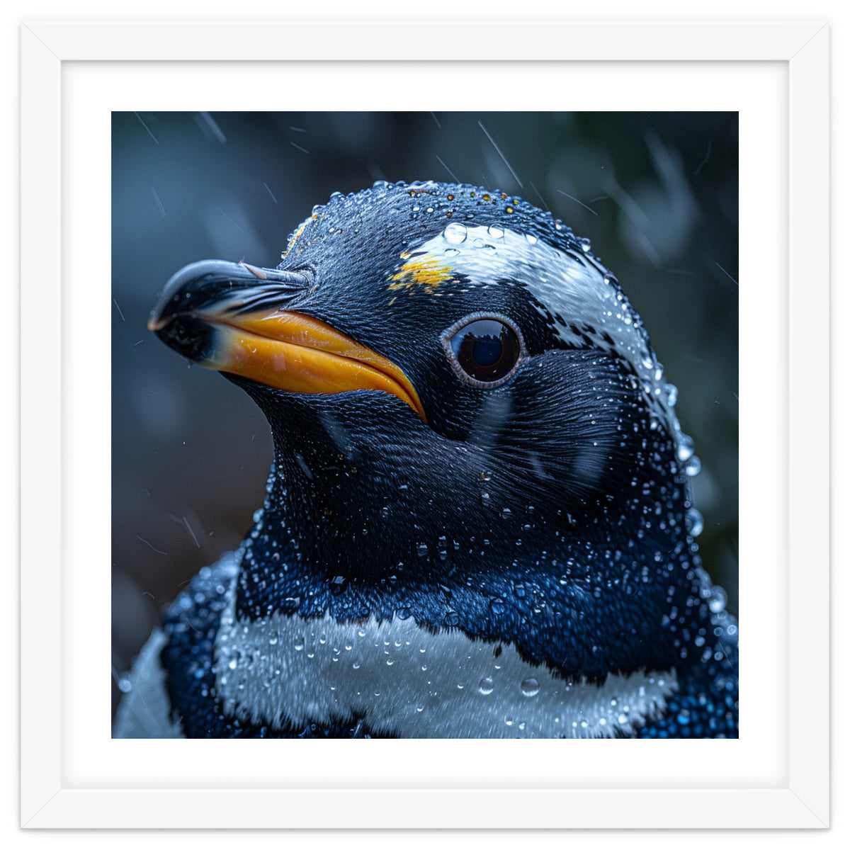 Macro view of a Penguin with Water Droplets