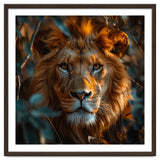 Close Up Majestic Lion Face Amidst Foliage thumbnail