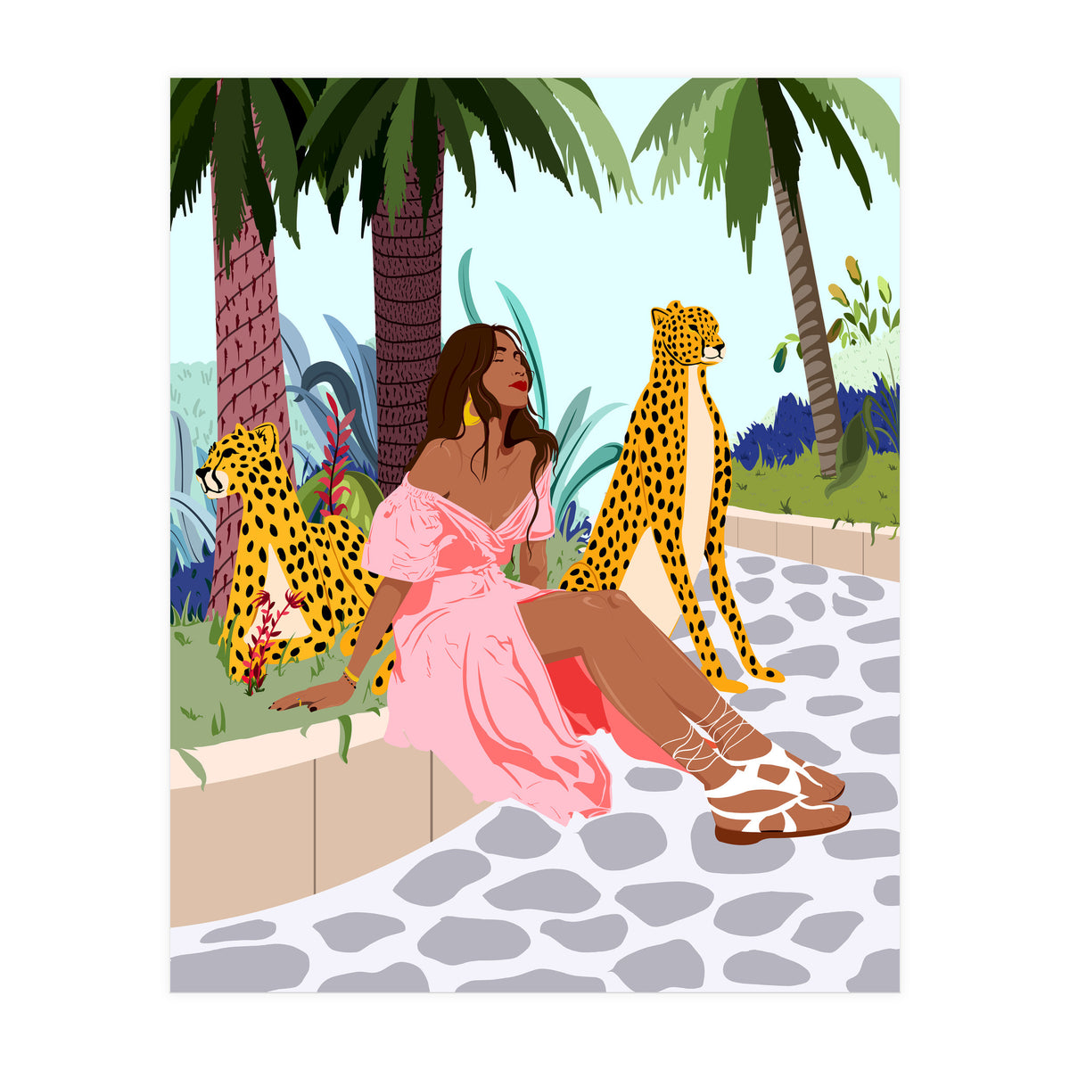 Spirit Animal, Cheetah, Leopard, Tiger Wildlife, Tropical Jungle Wild Cat Animals, Bohemian Woman Travel Garden Nature (Print Only)