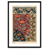 The poppy, Papaver somniferum, in stained glass, wallpaper, fabric and tile patterns. Lithograph ...