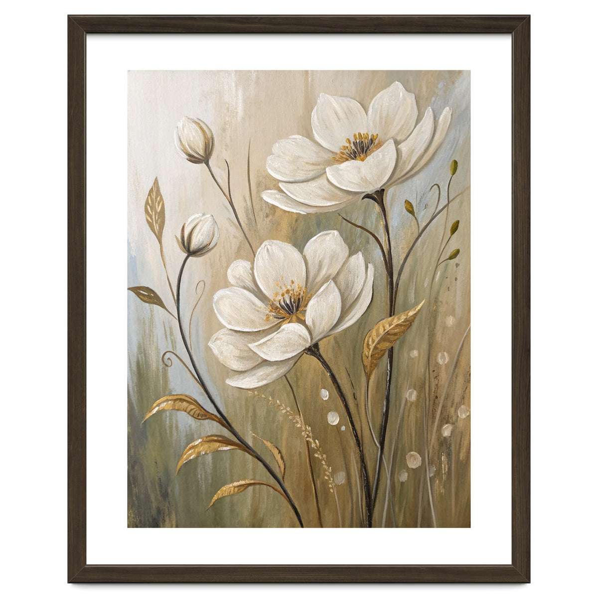 Elegant White Anemone Floral Oil Painting