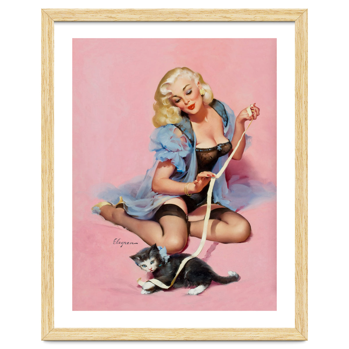 Sexy Pinup Girl Playing With Her Cat