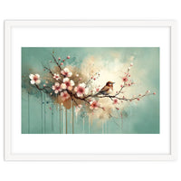 Bird Resting On Cherry Blossom Branch
