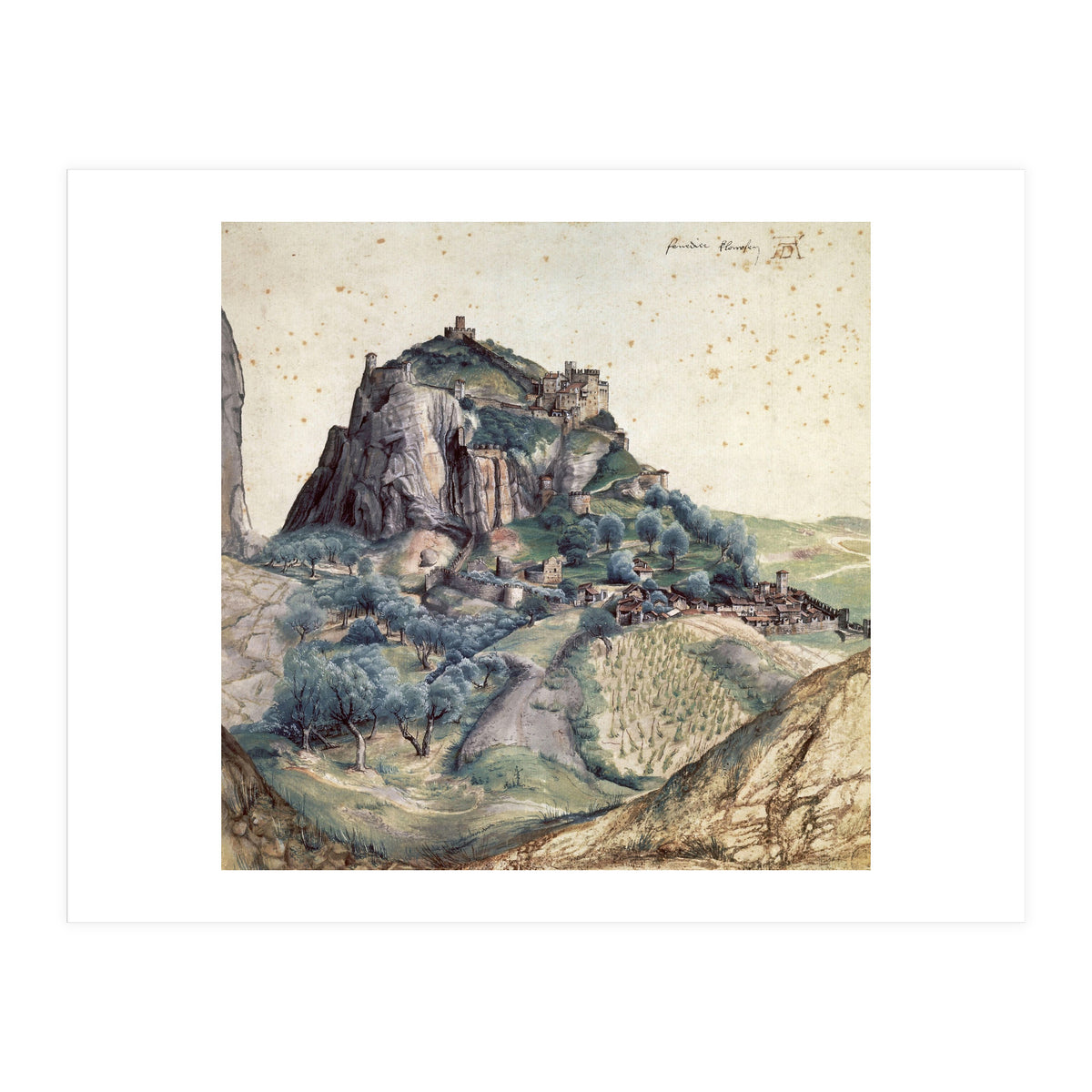 'Castle and Town of Arco', 1495, Watercolour on paper, 22,3 x 22,3 cm. (Print Only)