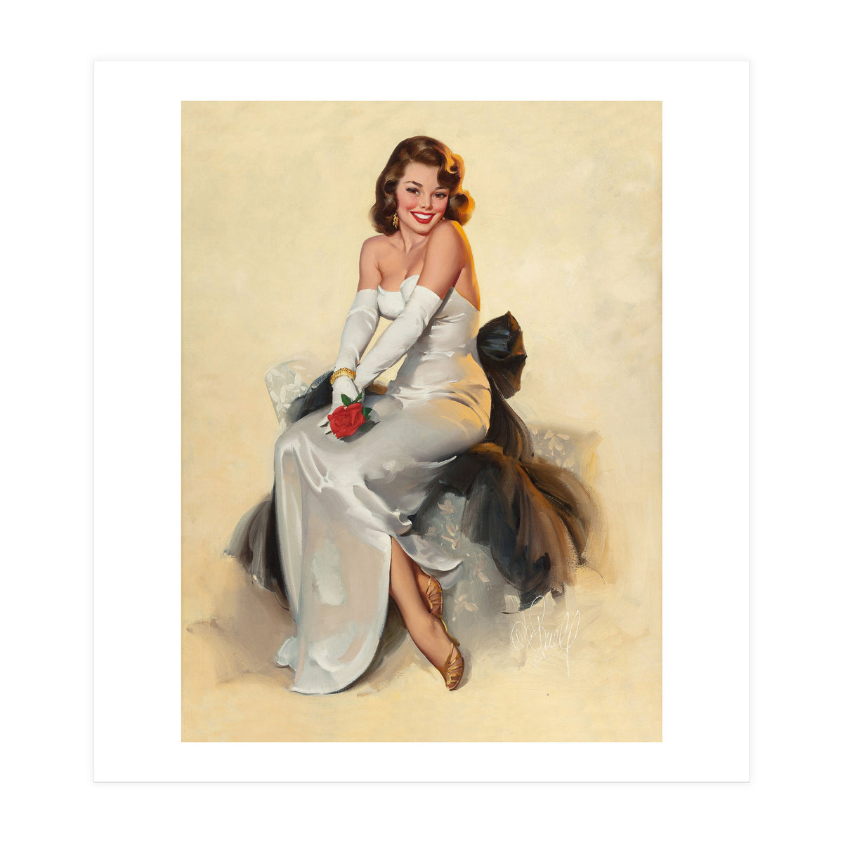 Smiling Young Woman Posing With Flower (Print Only)