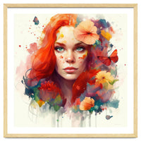 Watercolor Floral Red Hair Woman #5