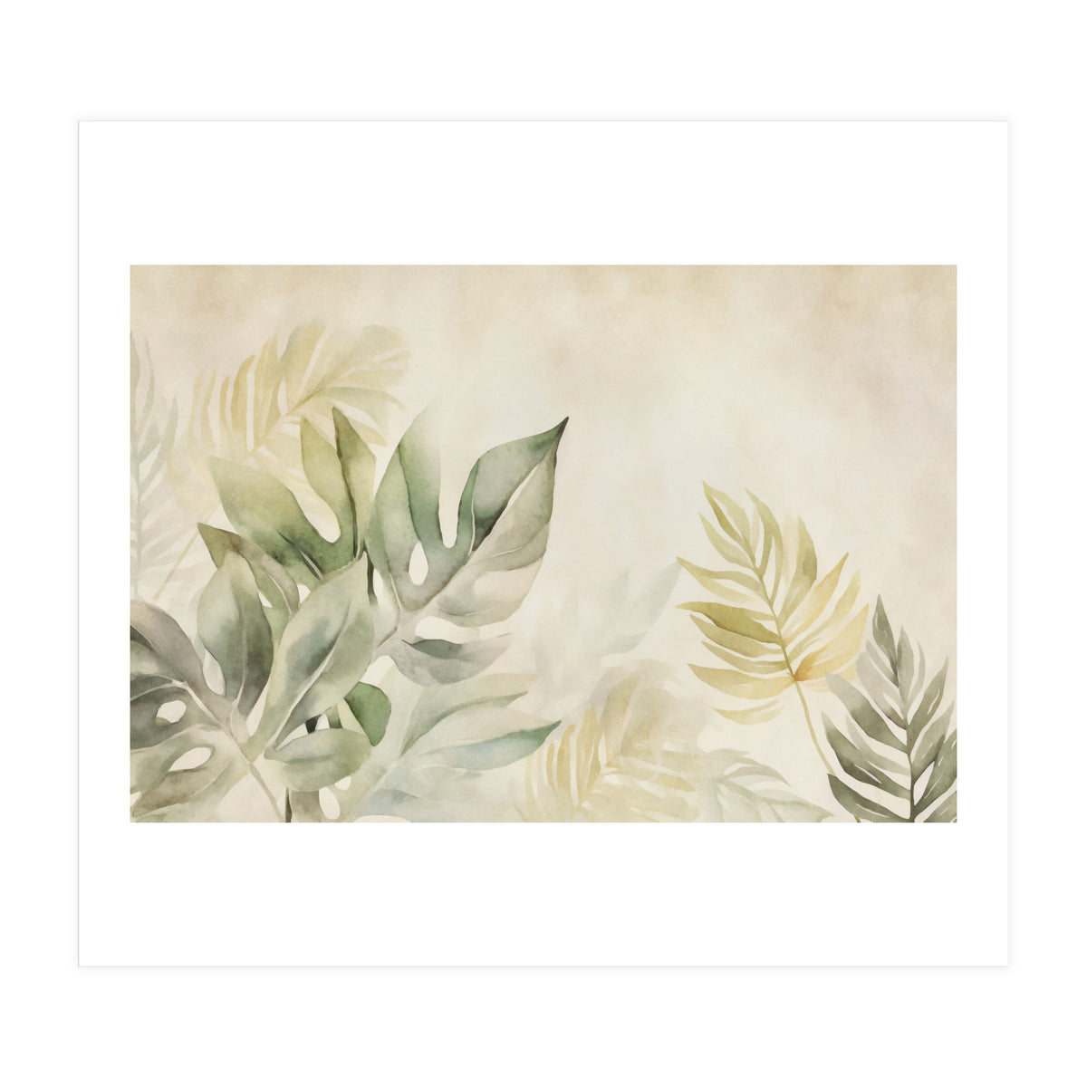 Gentle Leaf Tropical Whispers Watercolor Green (Print Only)