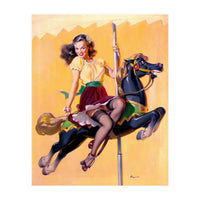 Pinup Sexy Girl Riding A Wooden Horse (Print Only)