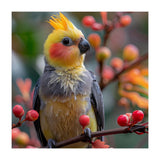 Cockatiel Bird Sitting On A Branch With Berries (Print Only) thumbnail