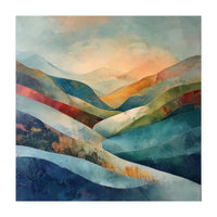 Abstract Mountain Landscape Painting with Textured Rolling Hills (Print Only)