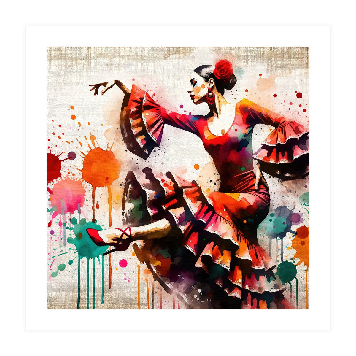 Fiery Flamenco Dancer In Motion (Print Only)