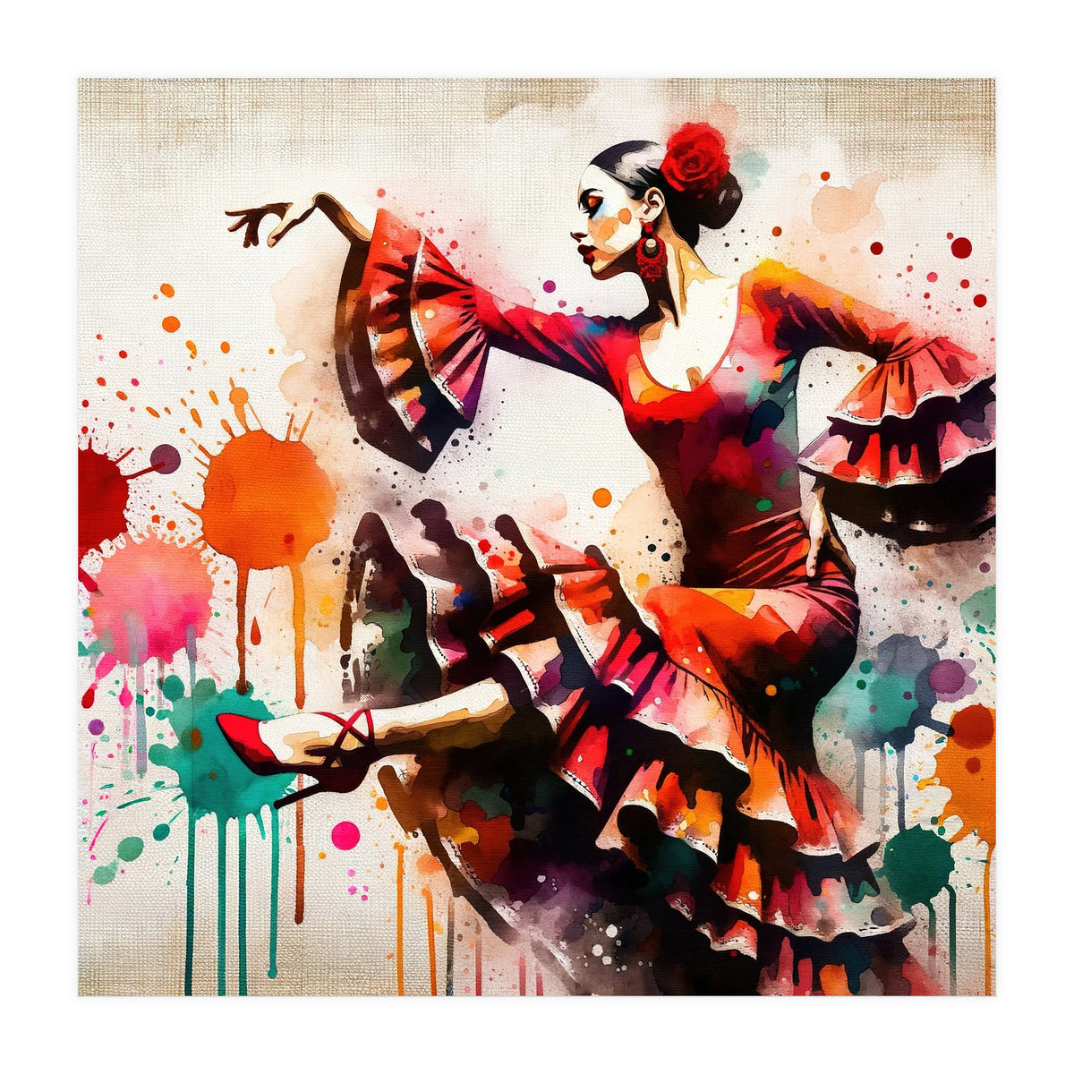 Fiery Flamenco Dancer In Motion (Print Only)
