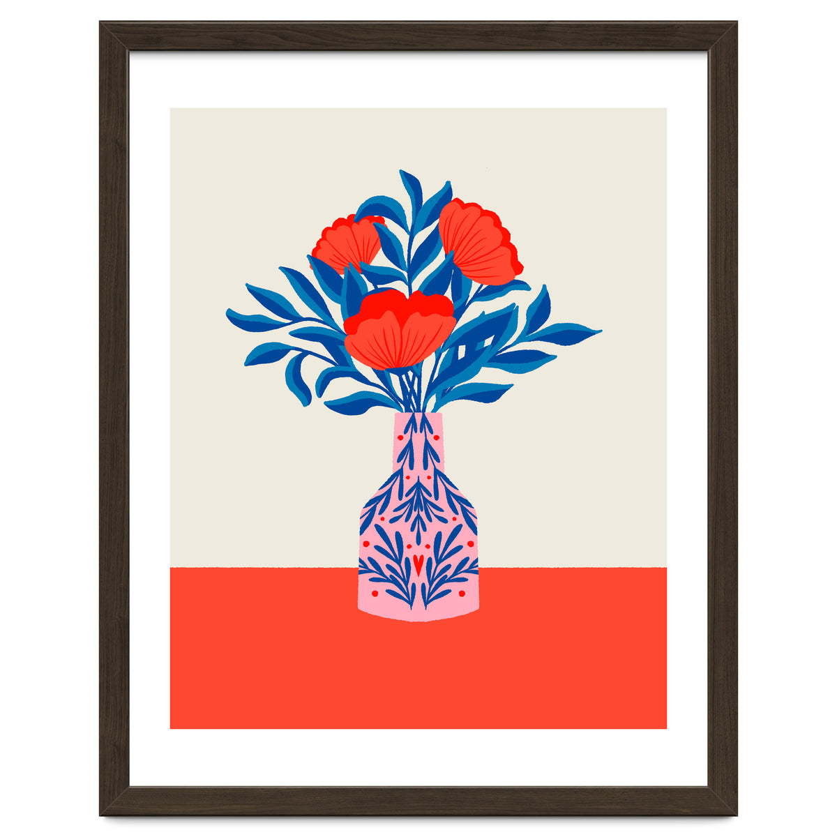 Poppies in a vase - red and blue