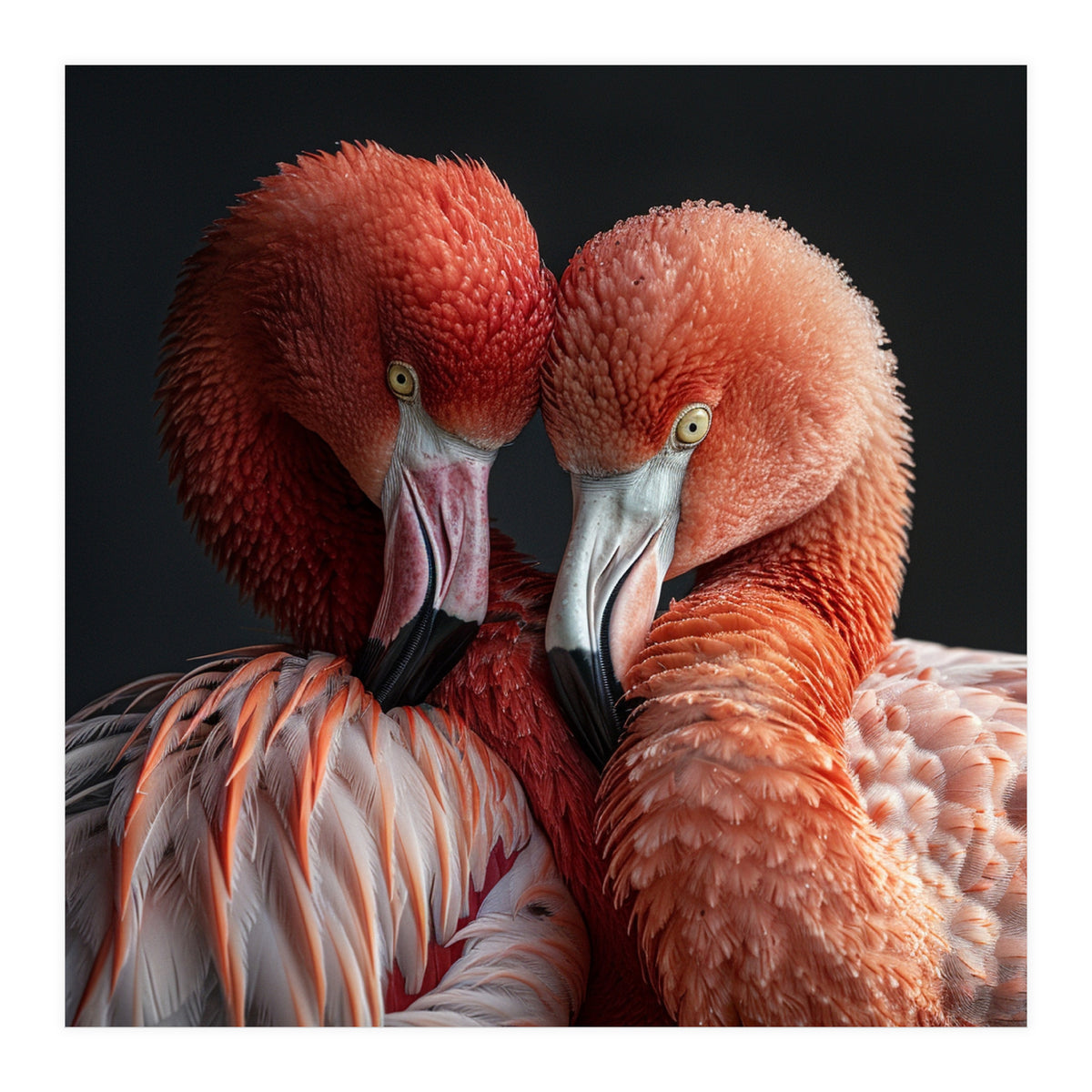 Close Up Of Two Flamingos Nuzzling Together (Print Only)
