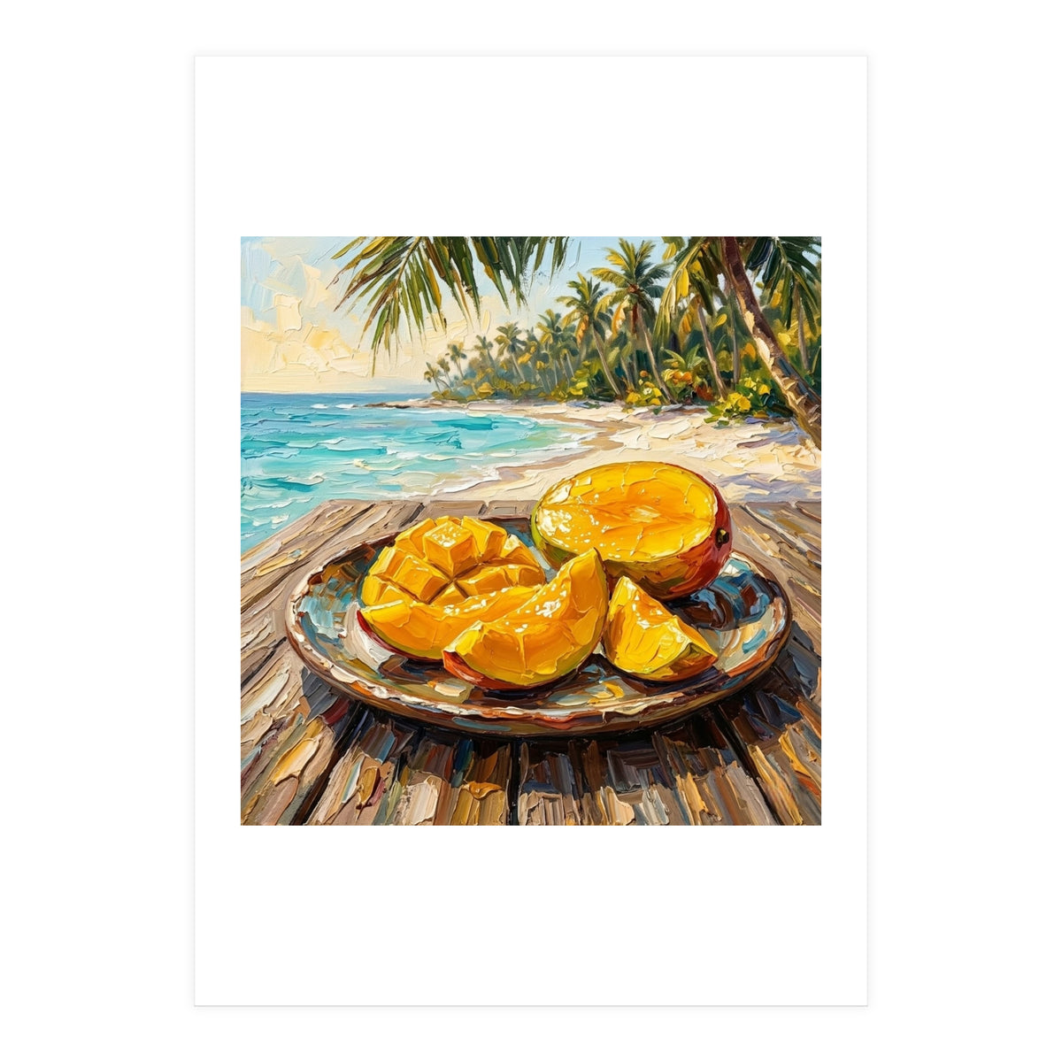 Tropical Mango Beach Oil Painting  (Print Only)
