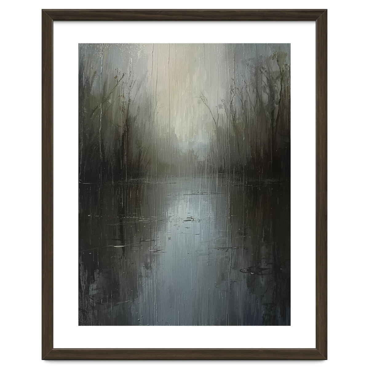 Ethereal Rainy Lake Forest Oil Painting