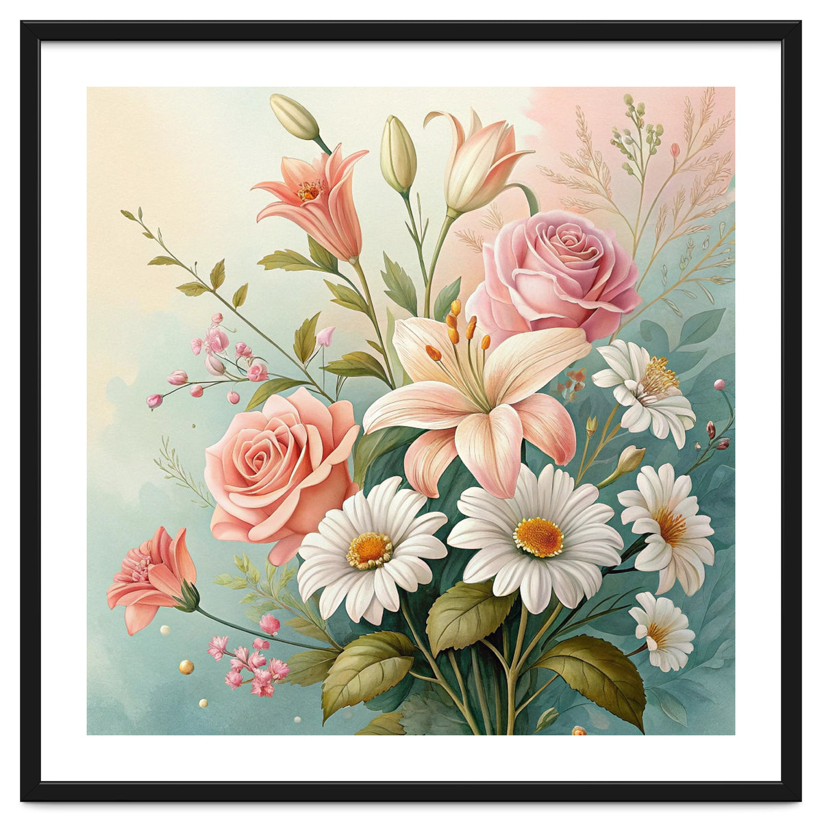 Elegant Pastel Floral Bouquet Illustration