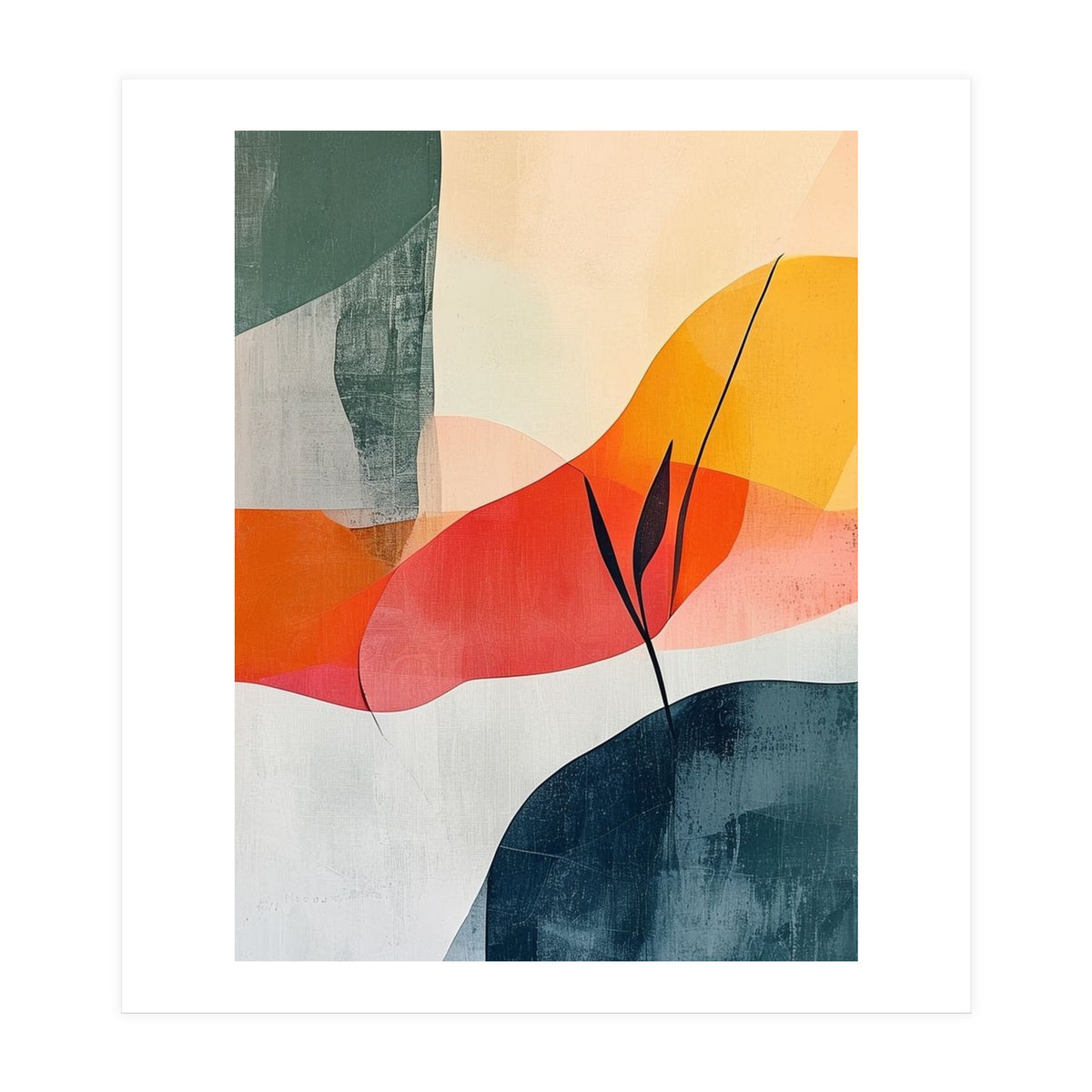 Minimalist Botanical Abstract Art with Organic Overlapping Shapes (Print Only)