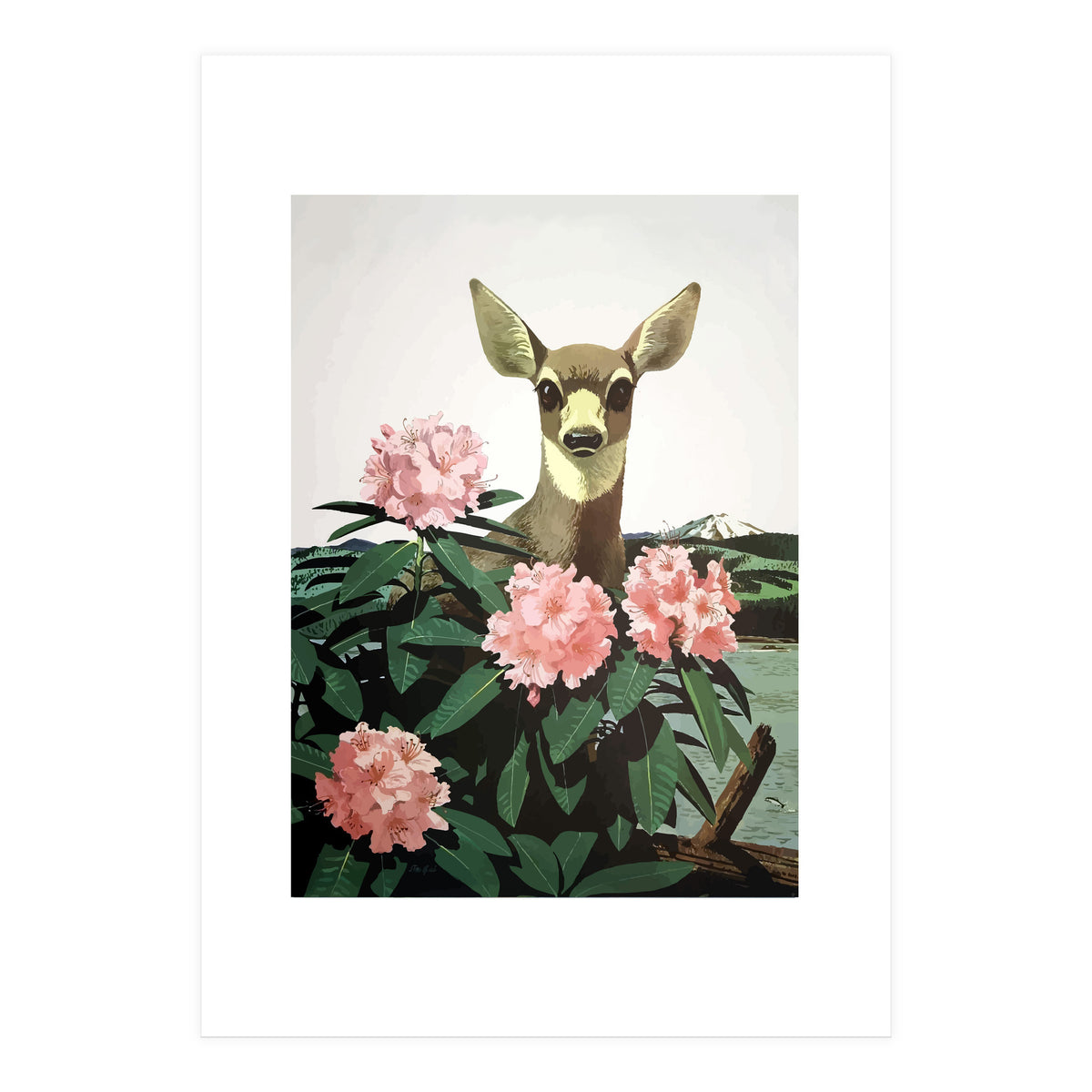 Japan, Doe in Blossom Bush (Print Only)