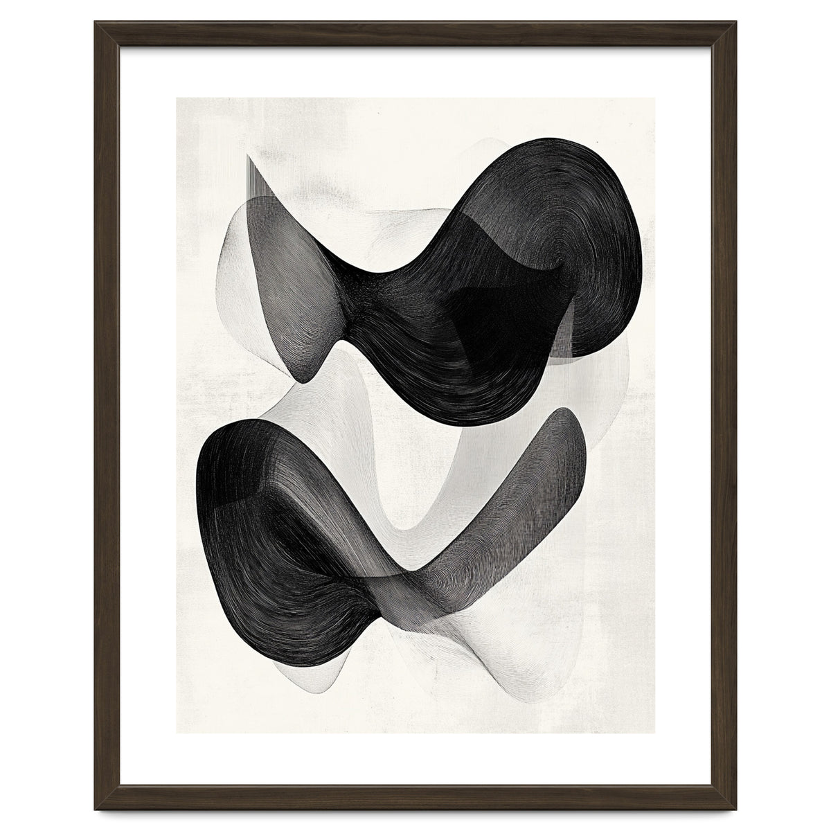 Abstract Black And White Flowing Organic Shapes With Texture