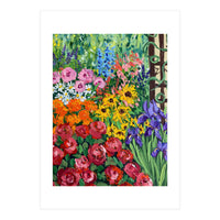 Vibrant Summer Cottage Garden Oil Painting (Print Only)