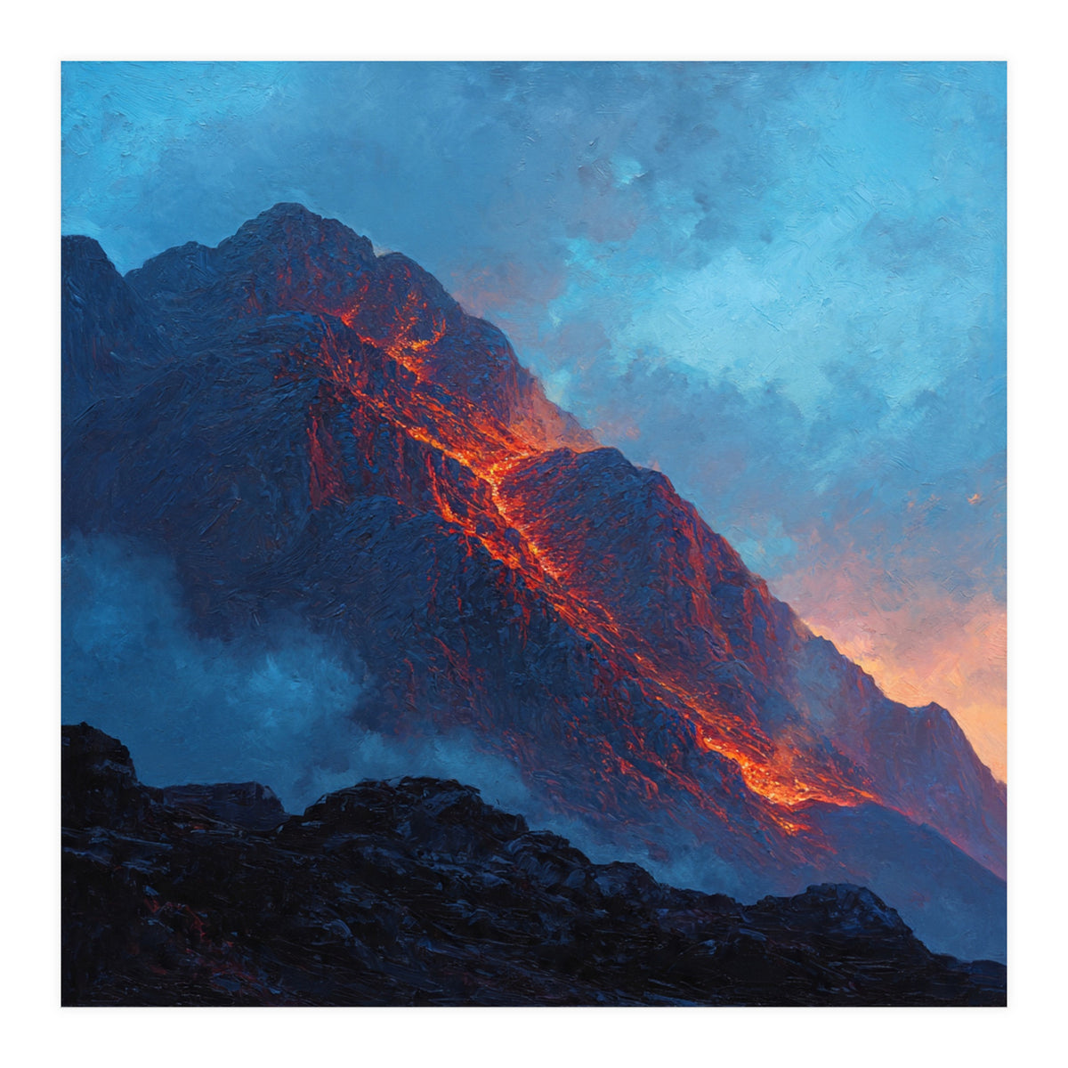 Dramatic Mountain Summit with Fiery Sunset Alpenglow (Print Only)