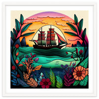 Folk Sunset Sailing Ship