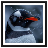 Close Up Penguin Portrait In Snowy Weather thumbnail