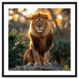 Majestic Lion Sitting On A Rock At Sunset thumbnail