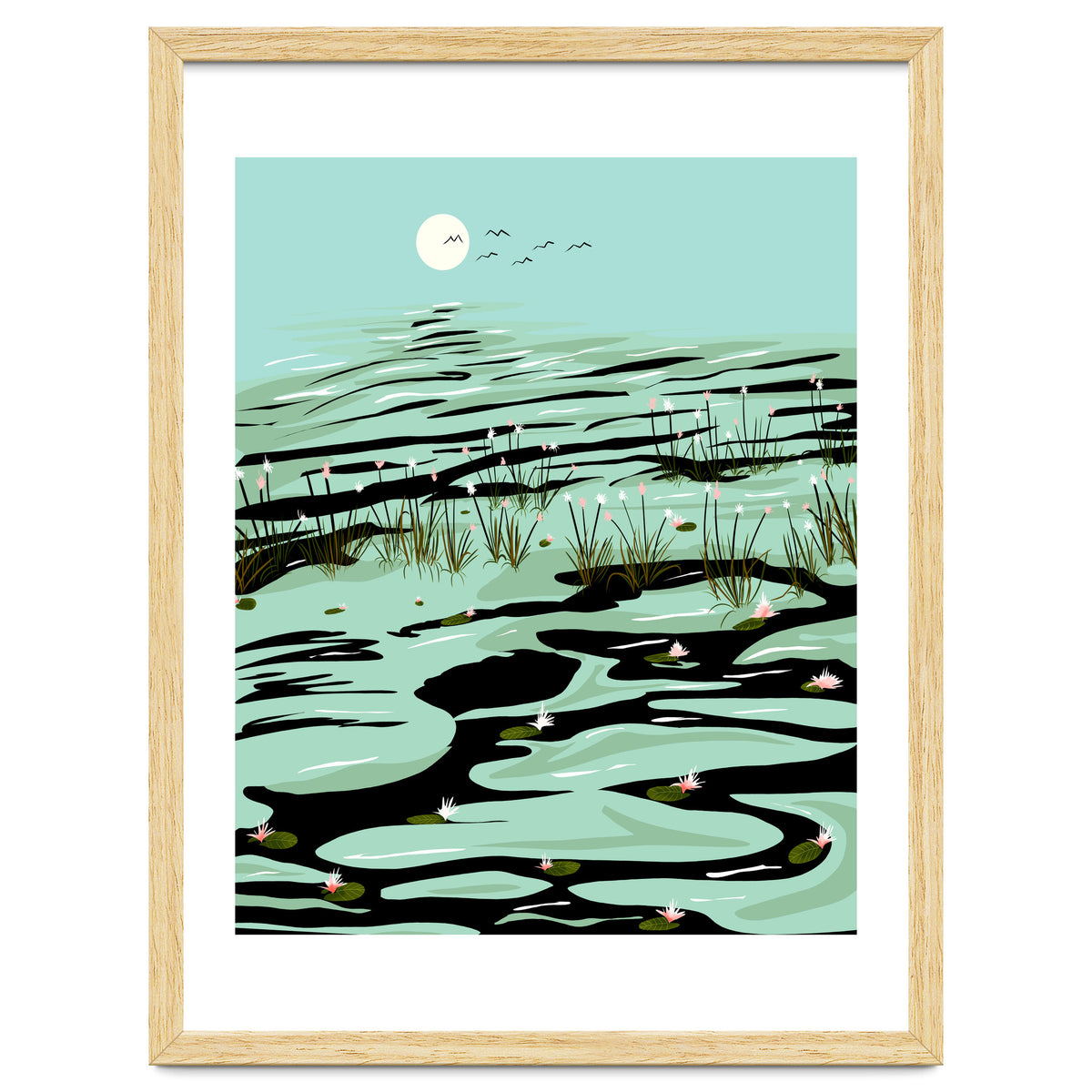 Dreamy Lake, Pastel Nature Botanical Jungle Landscape, Travel Pond Forest Plants Bohemian, Eclectic Scenic