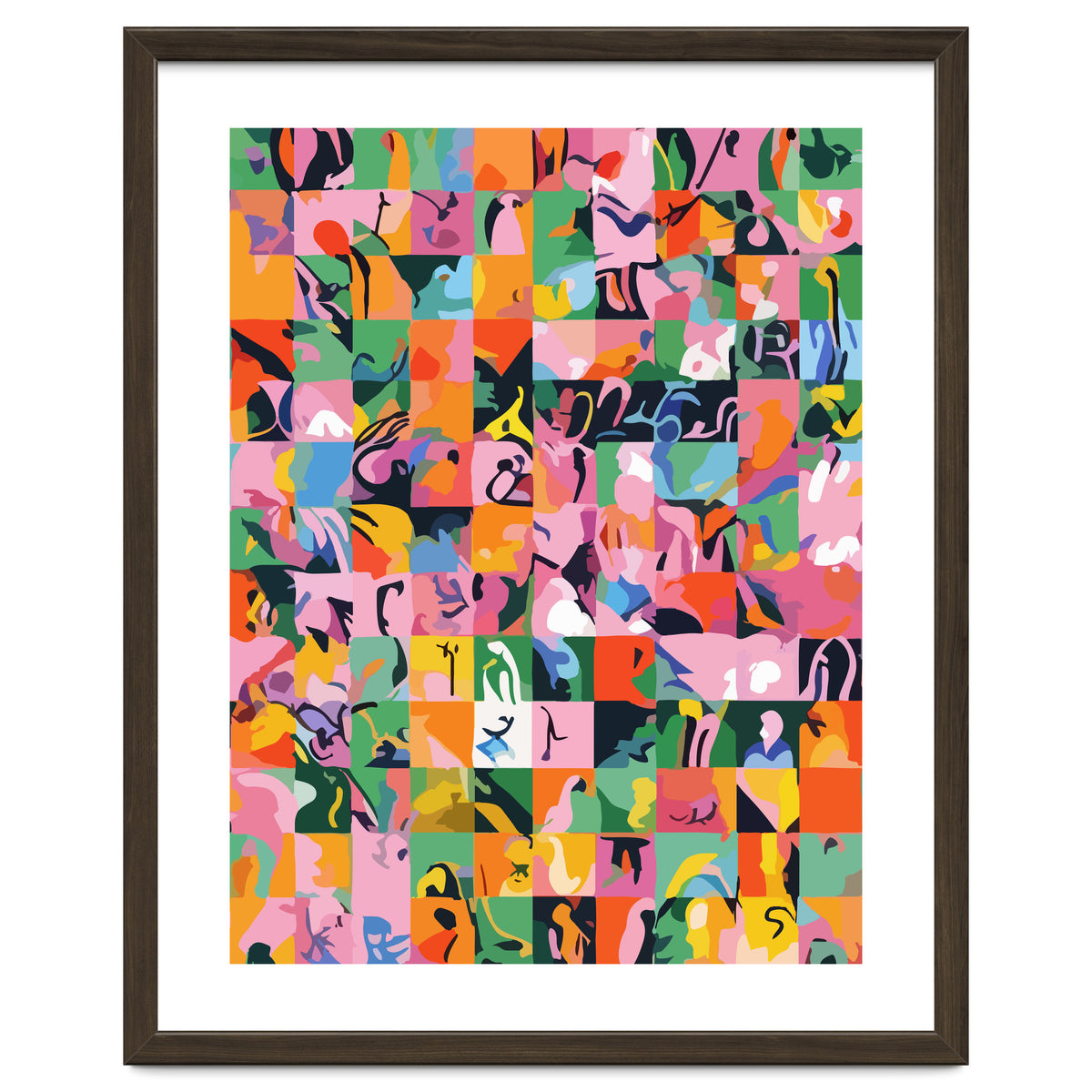 Life On A Checkboard, Abstract Maximalism Eclectic Painting, Bohemian Pop Of Color Illustration