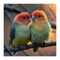 Two Lovebirds Perched On A Branch At Sunset (Print Only)