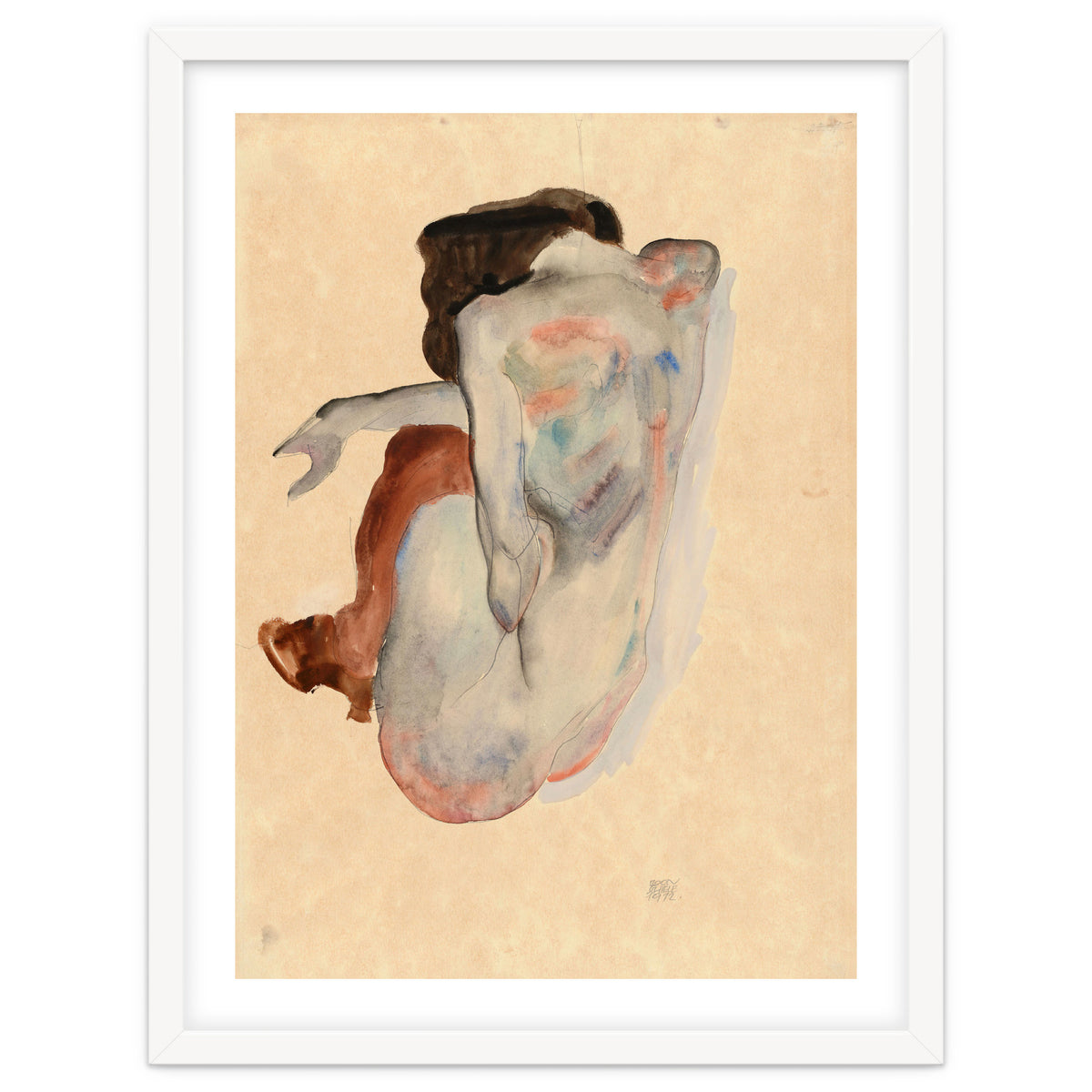 Crouching Nude in Shoes and Black Stockings, Back View.