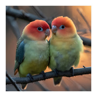 Two Lovebirds Perched On A Branch At Sunset (Print Only)