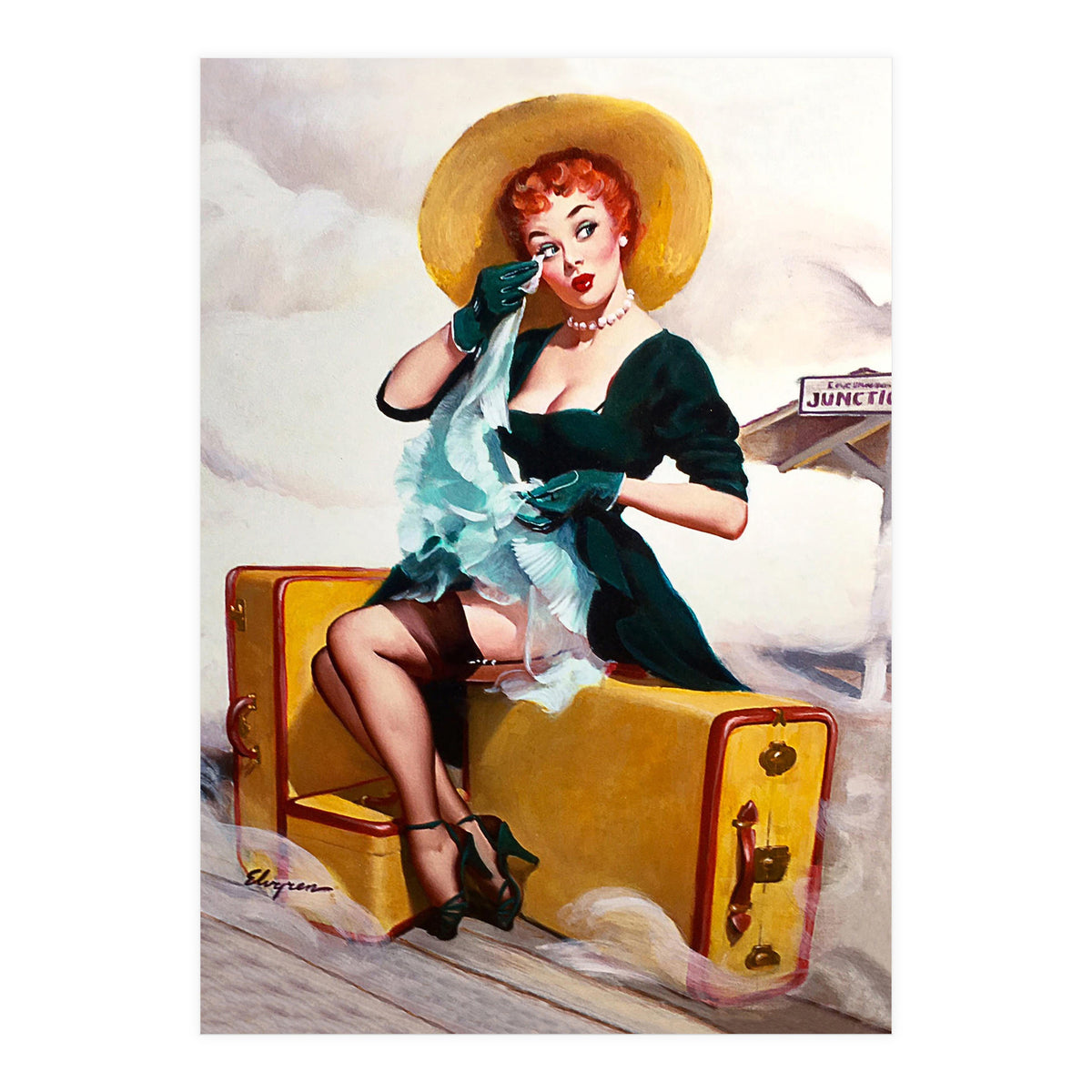 Pinup Sexy Girl Left At The Bus Station (Print Only)