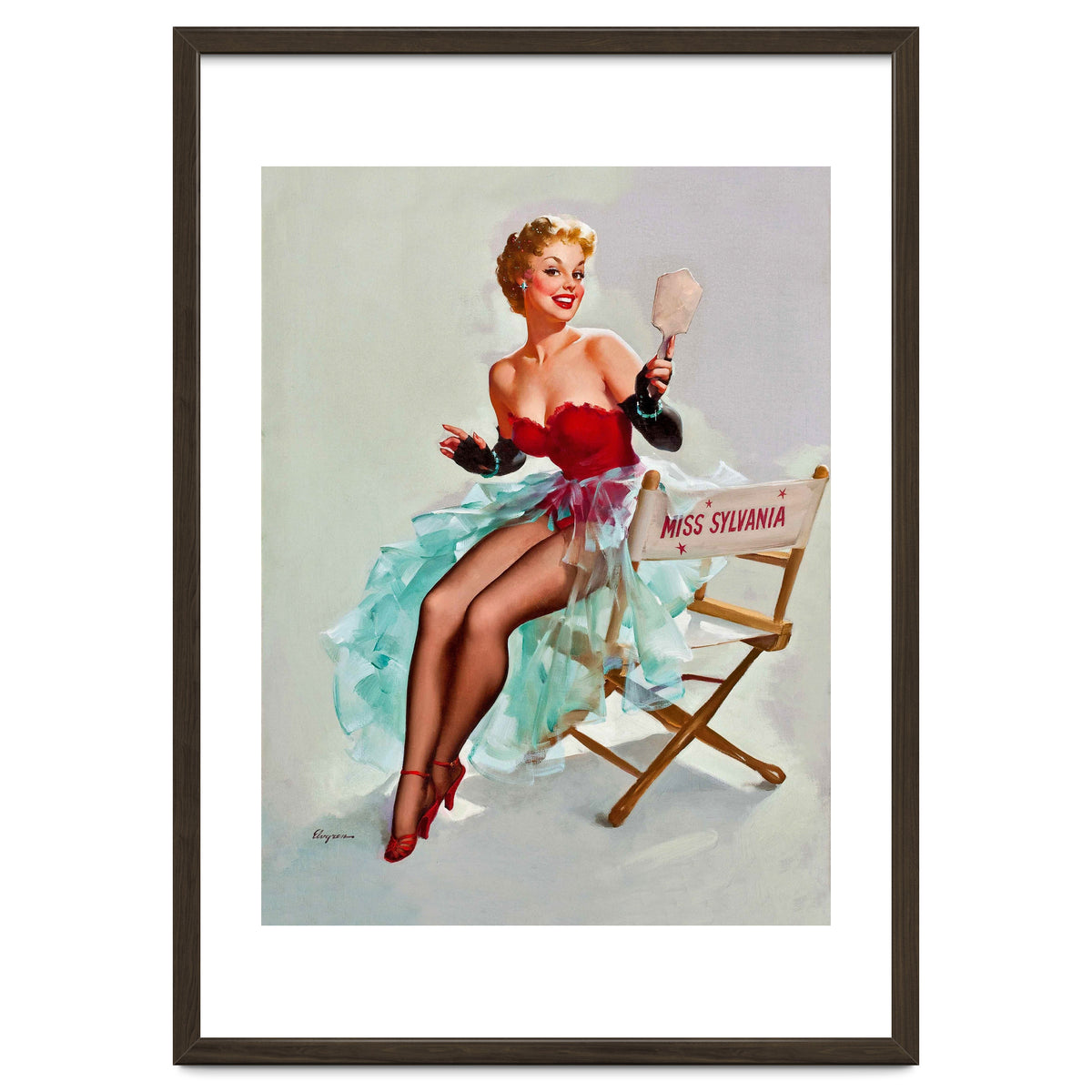 Sexy Pinup Actress Posing With a Mirror