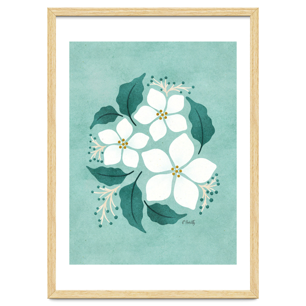 White Flowers On Mint