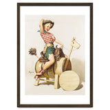 Pinup Cowgirl Riding A Wooden Horse Made Of Barrel thumbnail