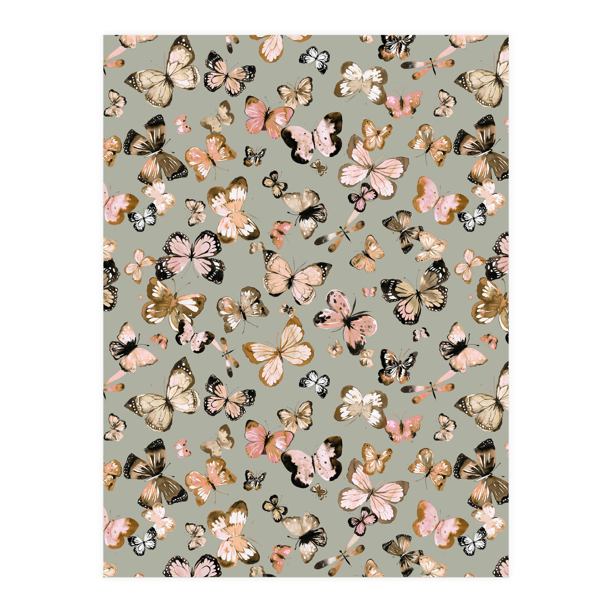 Flying Butterflies Gold Beige (Print Only)