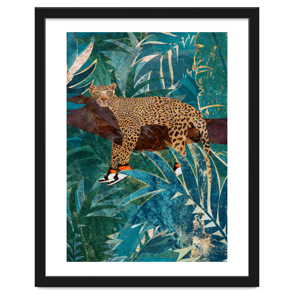 Leopard wearing shoes in the jungle