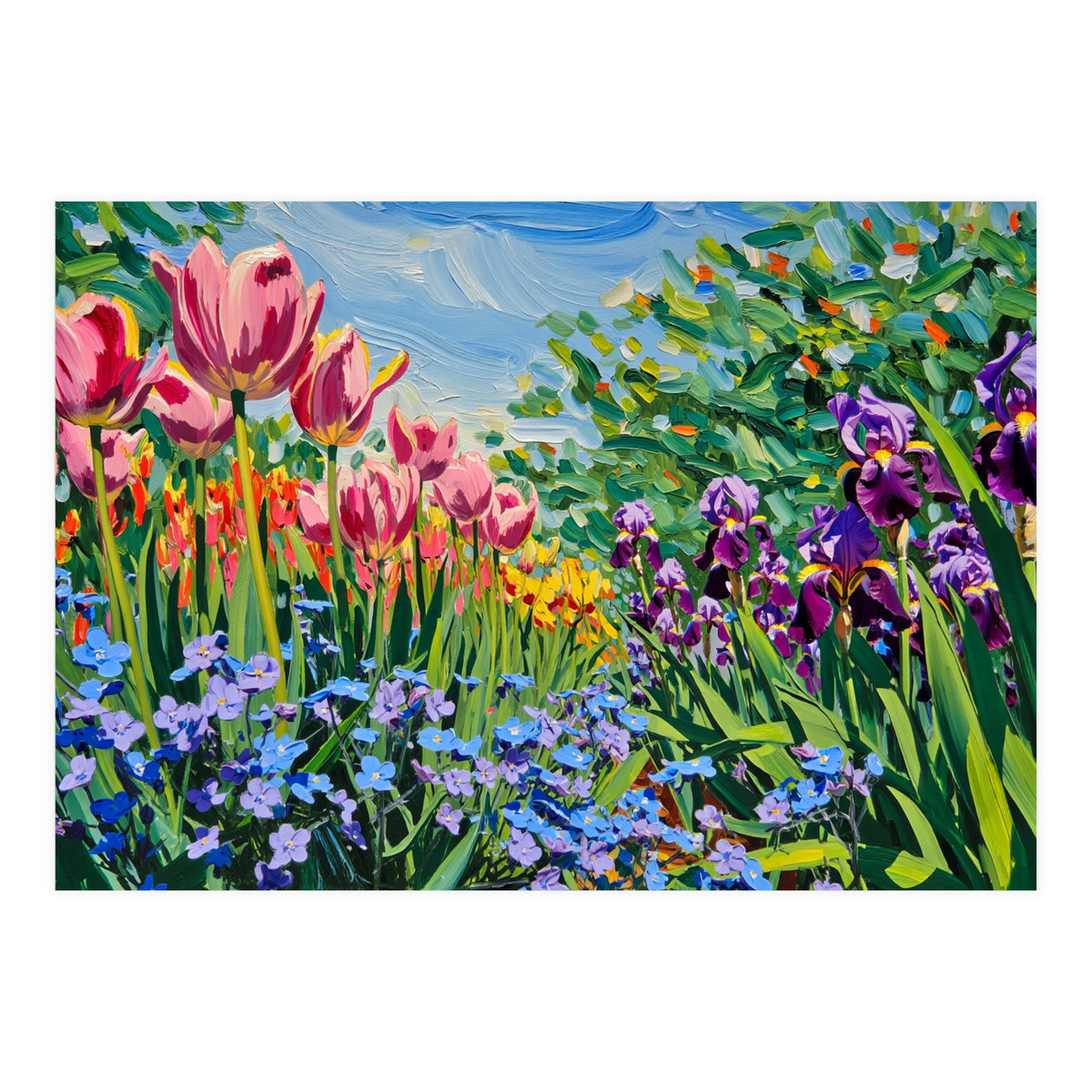 Vibrant Spring Meadow Oil Painting (Print Only)