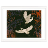 White Herons Flying Asian Art thumbnail